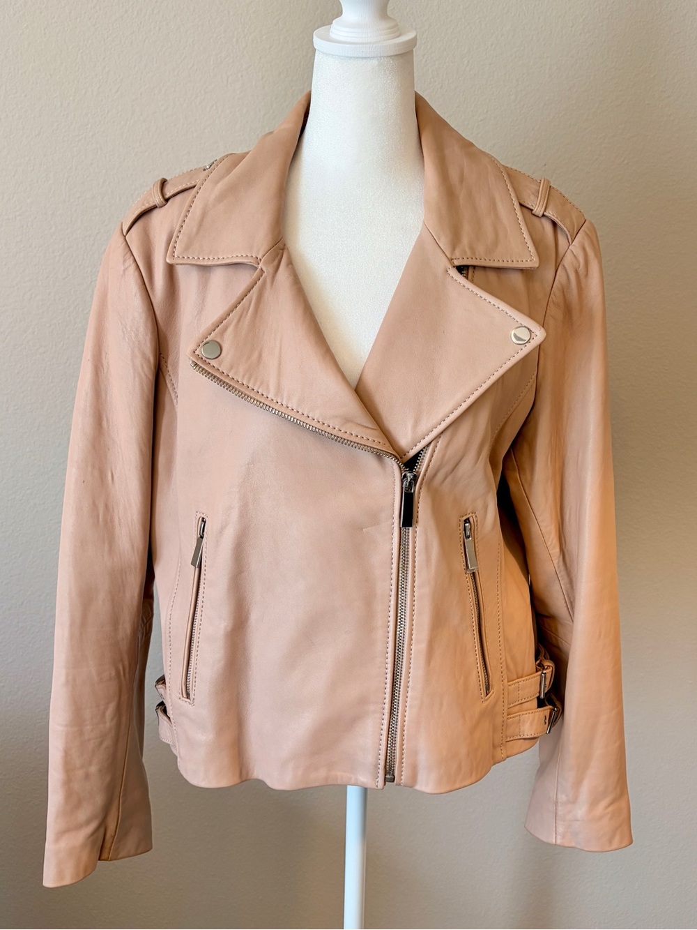 London Fog Beige Leather Moto Jacket